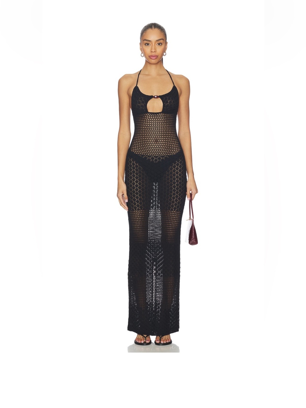 I.AM.GIA Black Crochet Halter Maxi Cover-Up with Keyhole